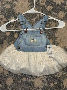 OshKosh B'gosh Light Blue Denim & White Gold-Dotted Tulle Skirt Overall Dress